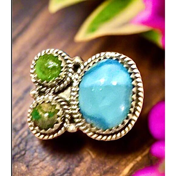 Golden Hills & Sonoran Gold Turquoise Sterling Silver Ring Size 6-10 Adjustable - Picture 4 of 6